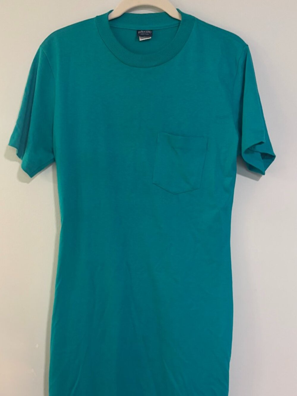 Vintage Lands End Made in USA Cotton Pocket T-Shirt Dress Teal Green Medium